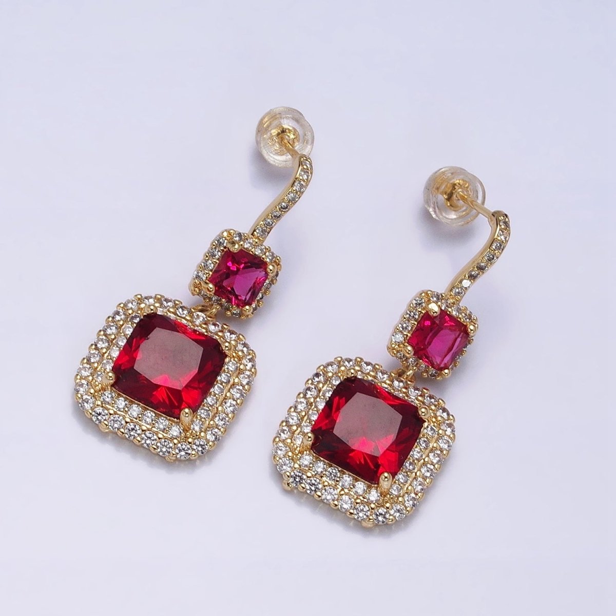 Gold Micro Pave Square Cocktail Earrings Multi Color CZ Statement Party Earrings Dangle Designer Earrings AD1504 - AD1515
