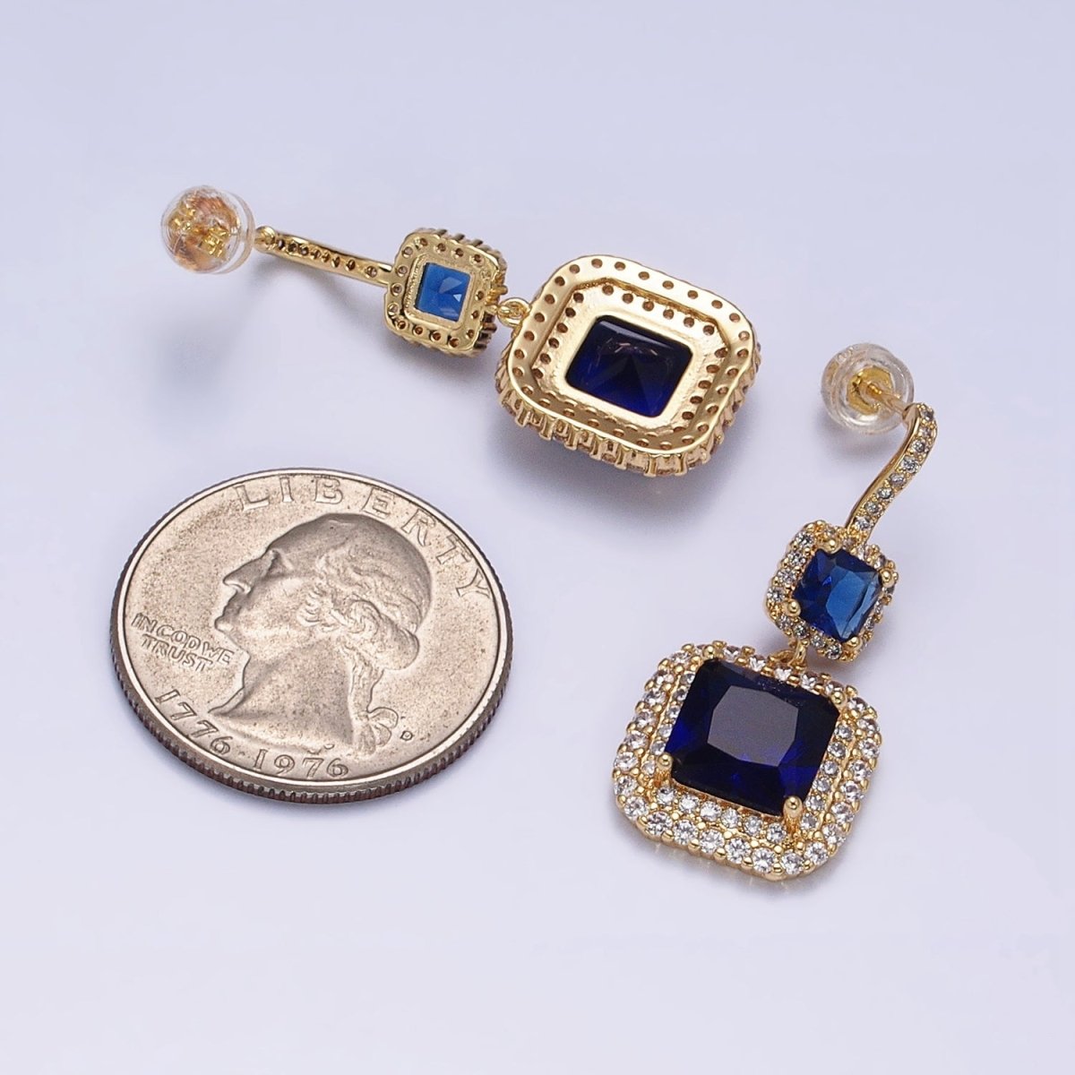 Gold Micro Pave Square Cocktail Earrings Multi Color CZ Statement Party Earrings Dangle Designer Earrings AD1504 - AD1515