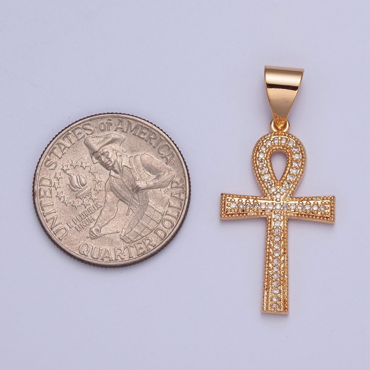 Gold Micro Pave VA Ankh Cross Pendant, Religious Egyptian Charm For Jewelry Making X-360