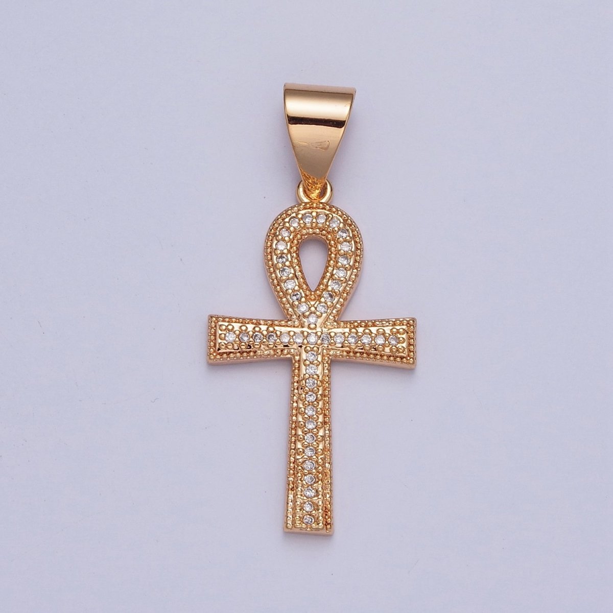 Gold Micro Pave VA Ankh Cross Pendant, Religious Egyptian Charm For Jewelry Making X-360