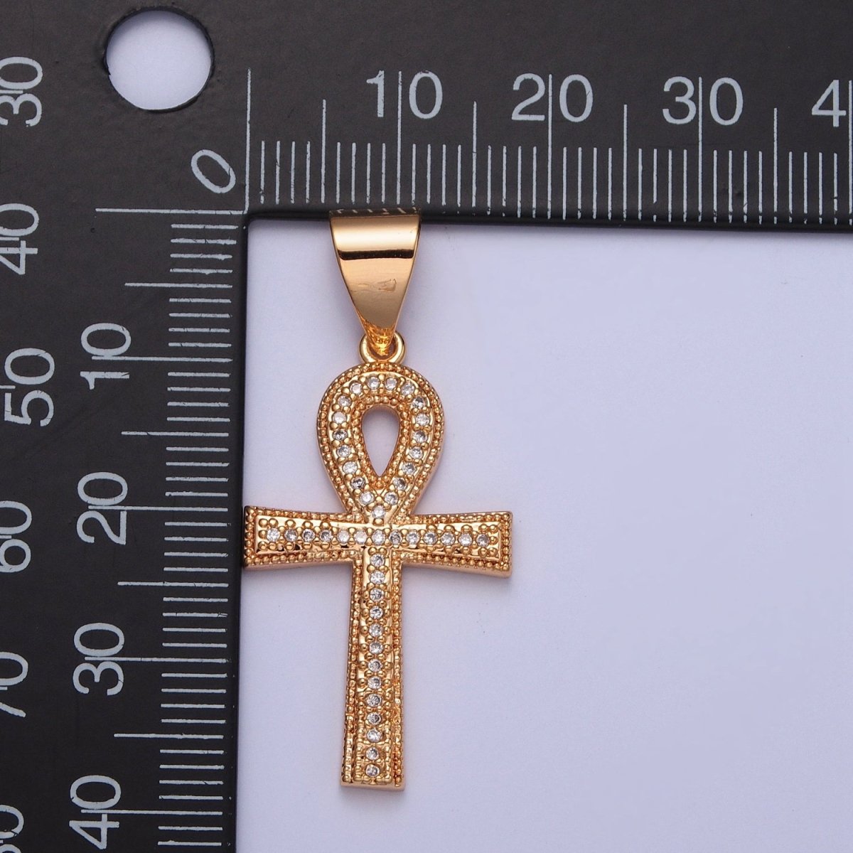 Gold Micro Pave VA Ankh Cross Pendant, Religious Egyptian Charm For Jewelry Making X-360
