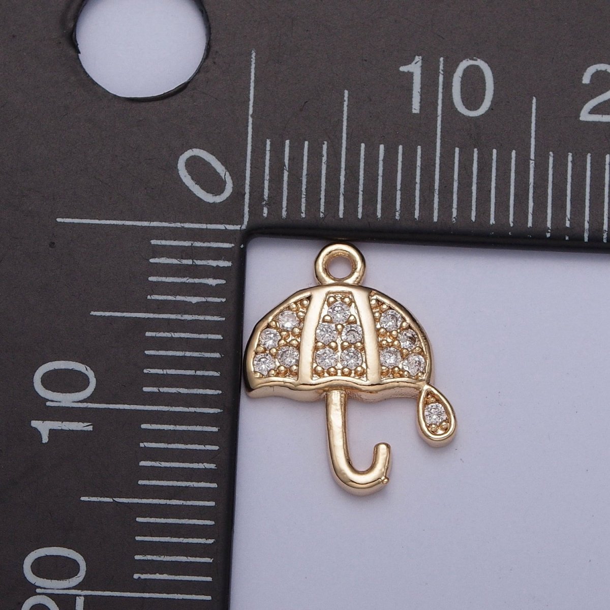 Gold Micro Paved Cubic Zirconia Umbrella Rainy Weather Charm Jewelry Component | X-226