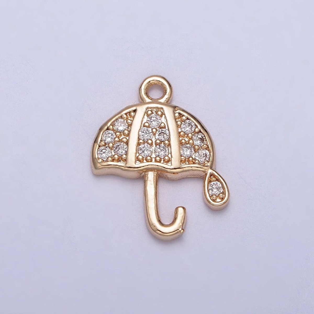 Gold Micro Paved Cubic Zirconia Umbrella Rainy Weather Charm Jewelry Component | X-226