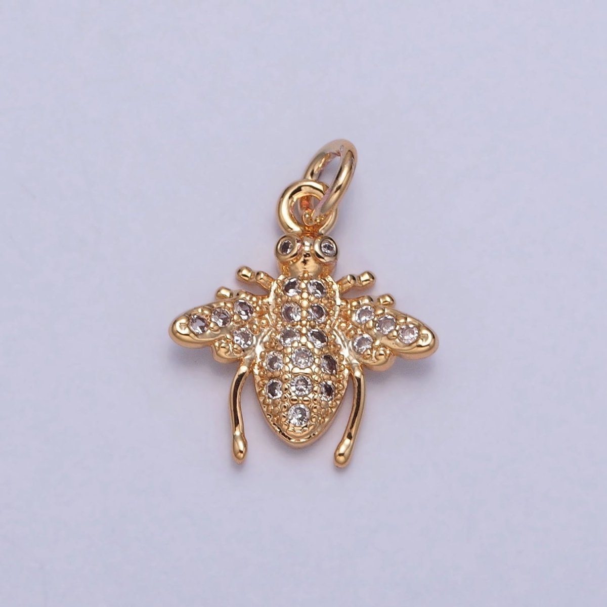 Gold Micro Paved CZ Bumble Honey Bee Insect Charm For DIY Jewelry Making | X-225