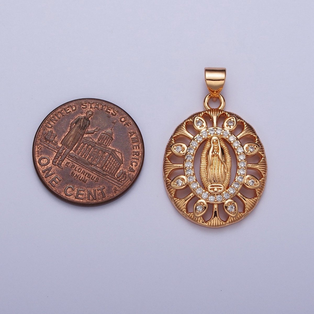 Gold Micro Paved CZ Lady Guadalupe Oval Medallion Pendant For DIY Religious Jewelry Making H-140