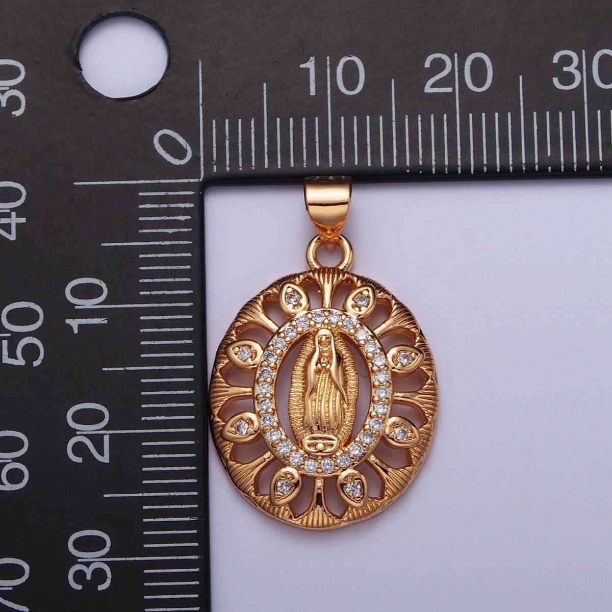 Gold Micro Paved CZ Lady Guadalupe Oval Medallion Pendant For DIY Religious Jewelry Making H-140