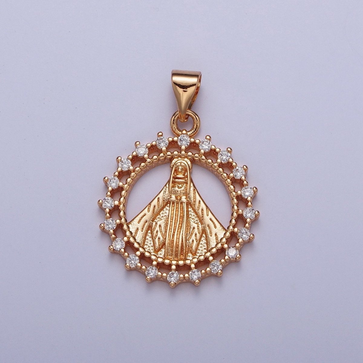Gold Micro Paved CZ Miraculous Lady Round Medallion Pendant Lady Guadalupe Virgin Mary For DIY Religious Jewelry Making H-730