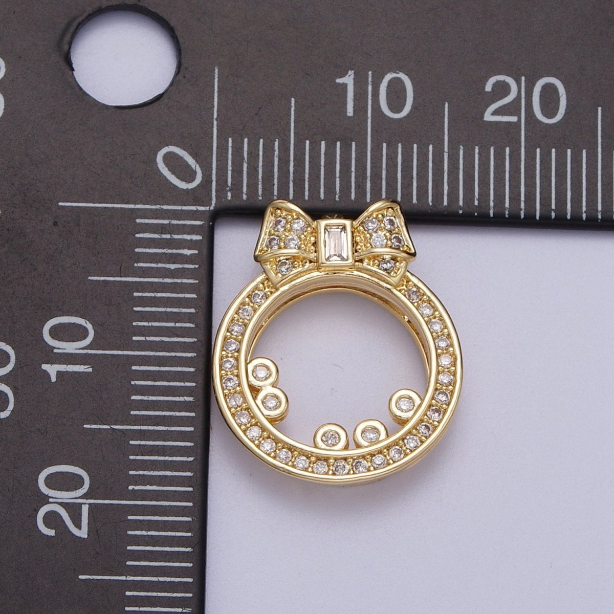 Gold Micro Paved CZ Open Round Baguette Ribbon Pendant For DIY Jewelry Making | X-543