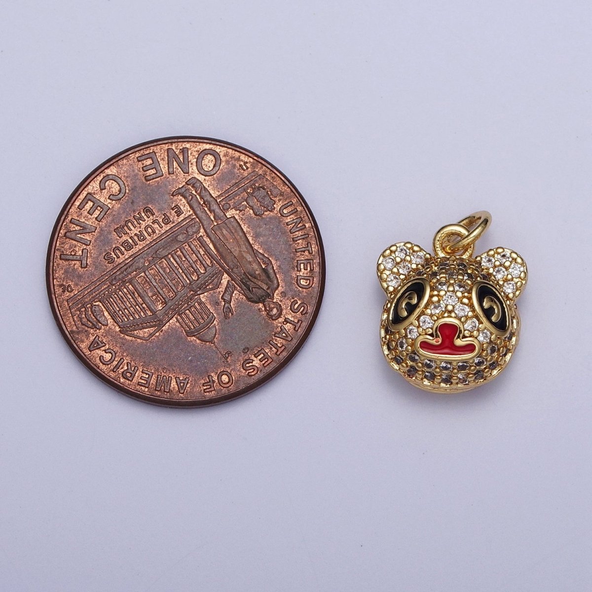 Gold Micro Paved CZ Panda Bear with Red & Black Enamel Charm  AG-117