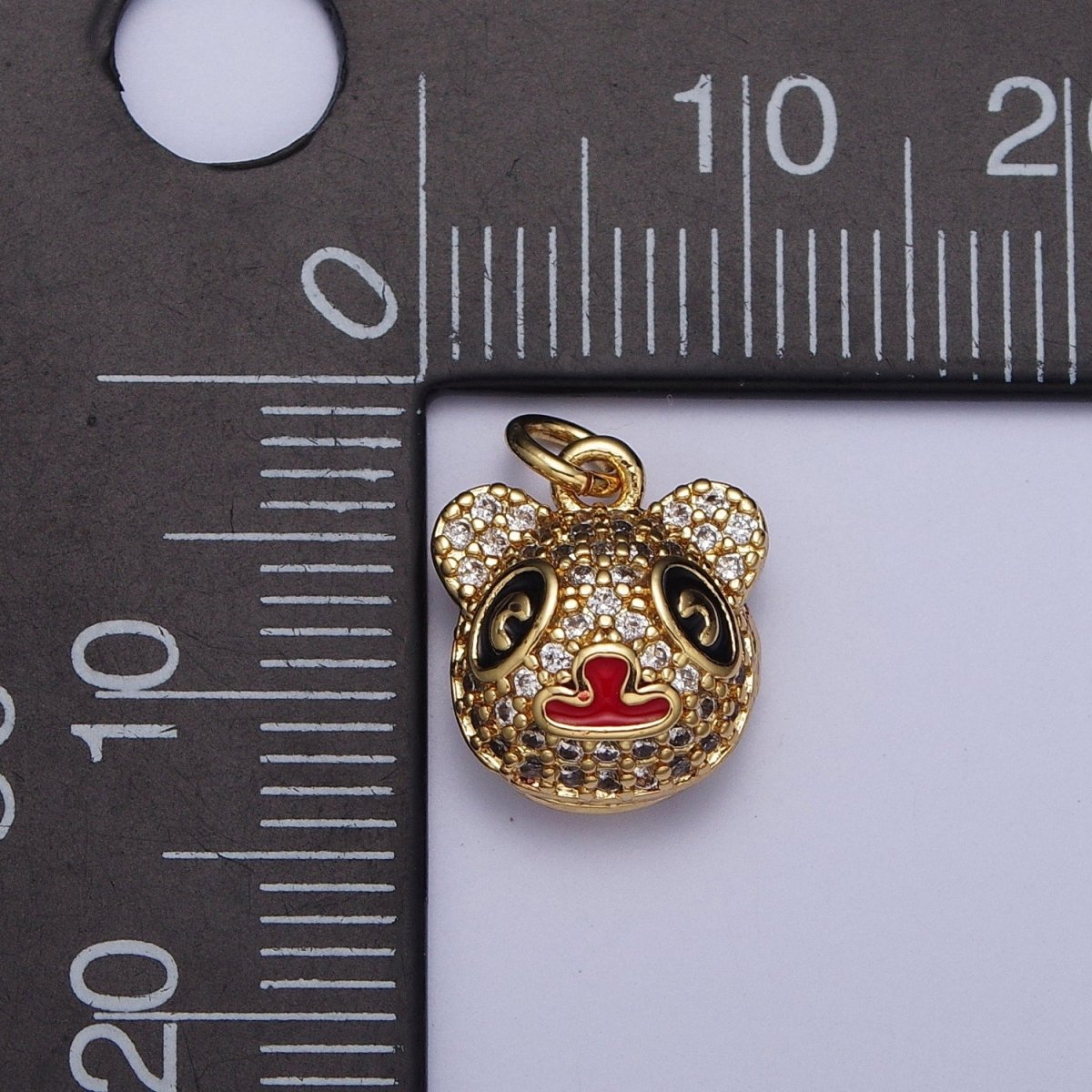 Gold Micro Paved CZ Panda Bear with Red & Black Enamel Charm  AG-117