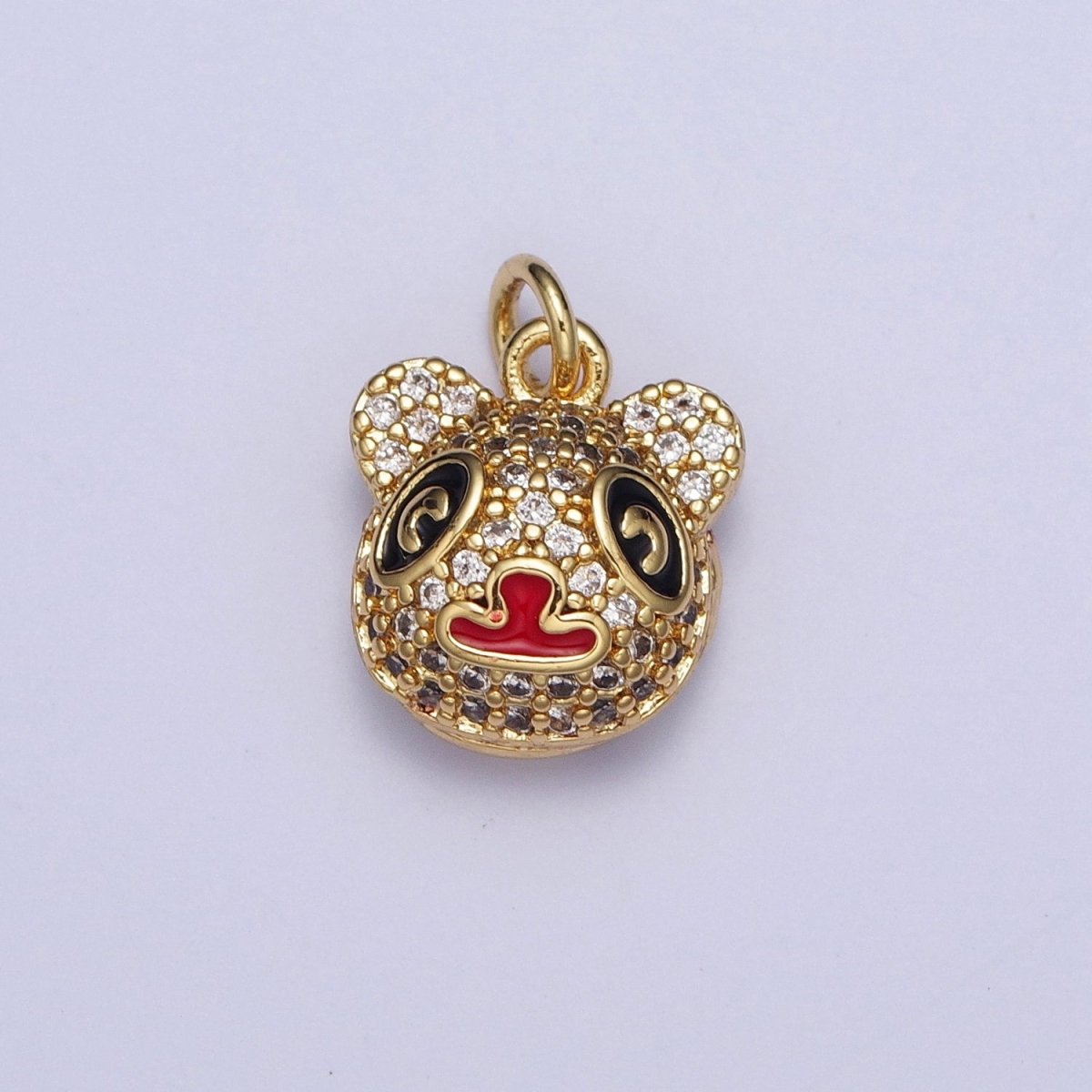 Gold Micro Paved CZ Panda Bear with Red & Black Enamel Charm  AG-117