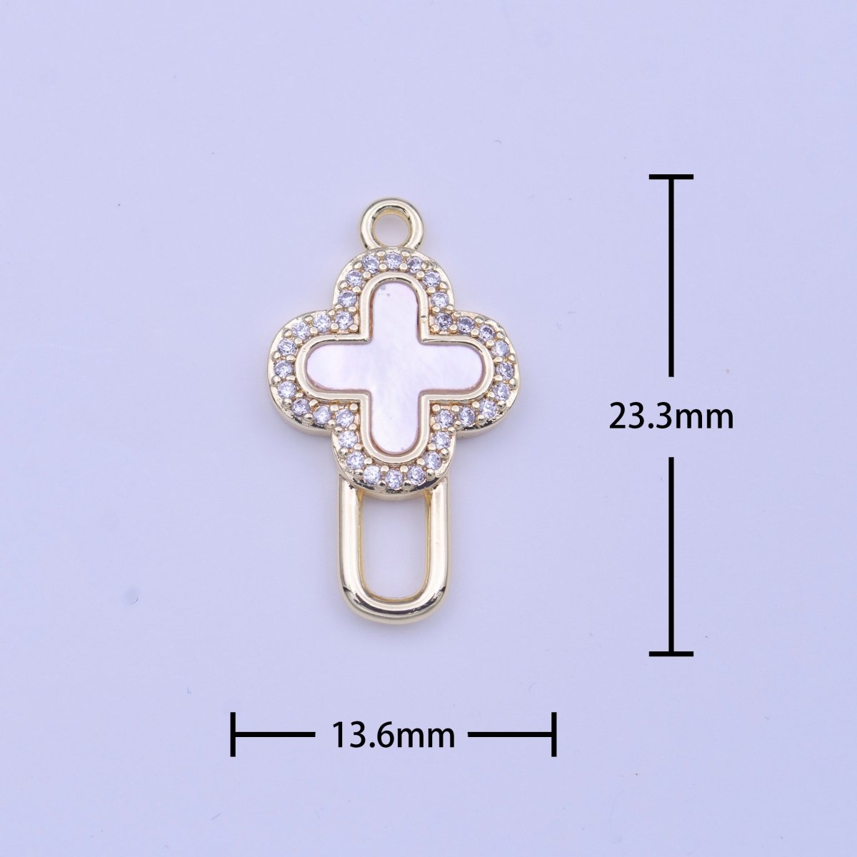 14K Gold Filled Shell Pearl Micro Paved CZ Quatrefoil Charm | C424