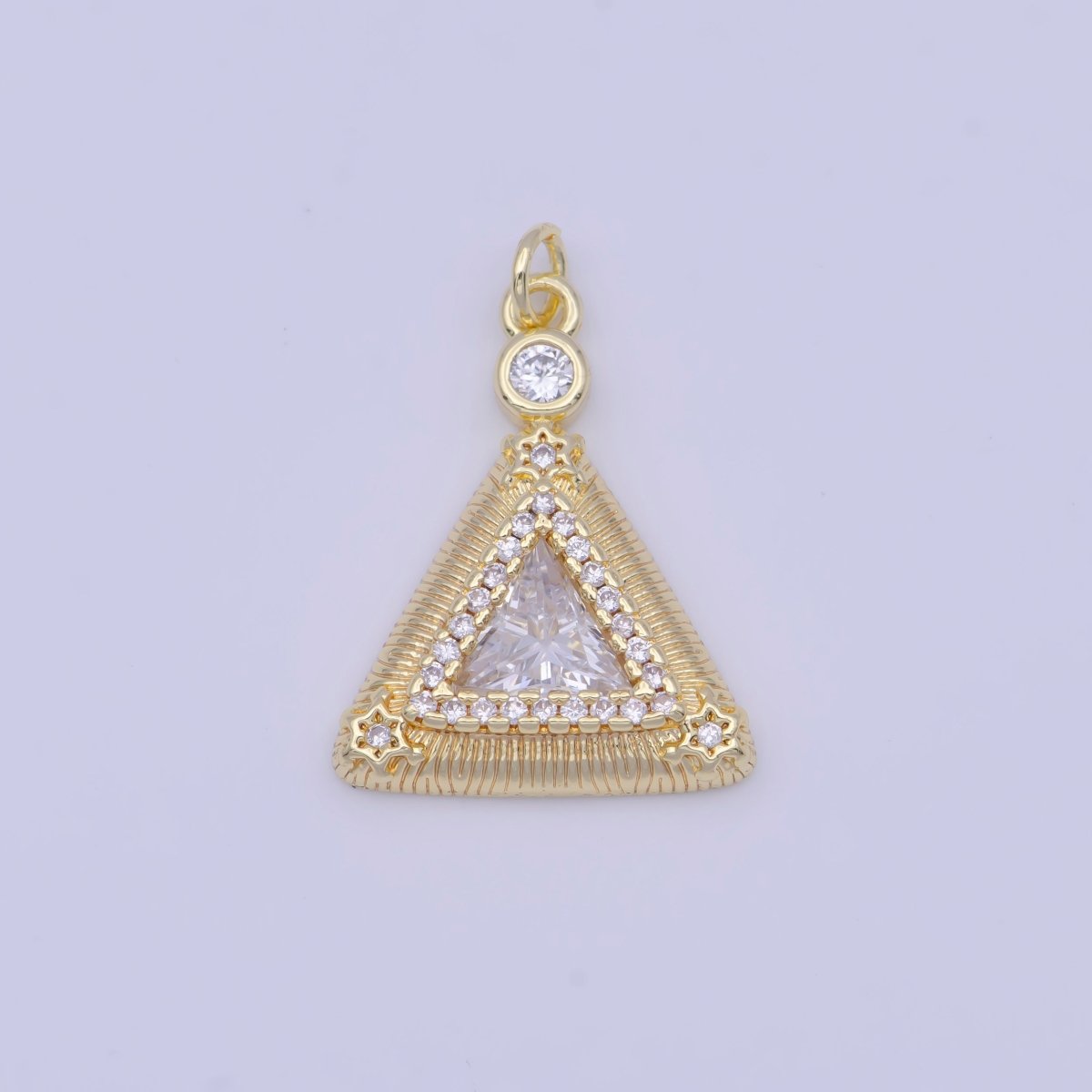 Gold Micro Paved CZ Textured Triangle Charm For Jewelry Making Component | X-715