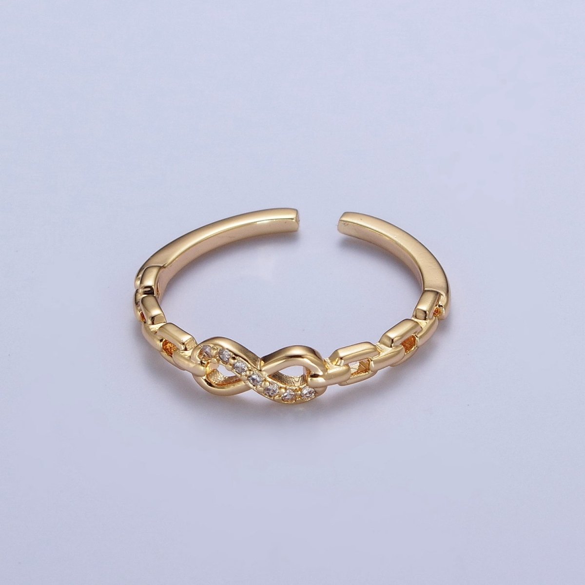 Gold Micro Paved Infinity Cable Chain Link Adjustable Stacking Ring | U-053