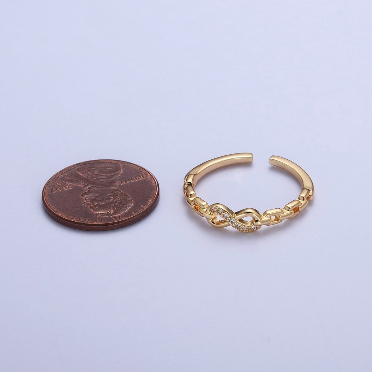 Gold Micro Paved Infinity Cable Chain Link Adjustable Stacking Ring | U-053