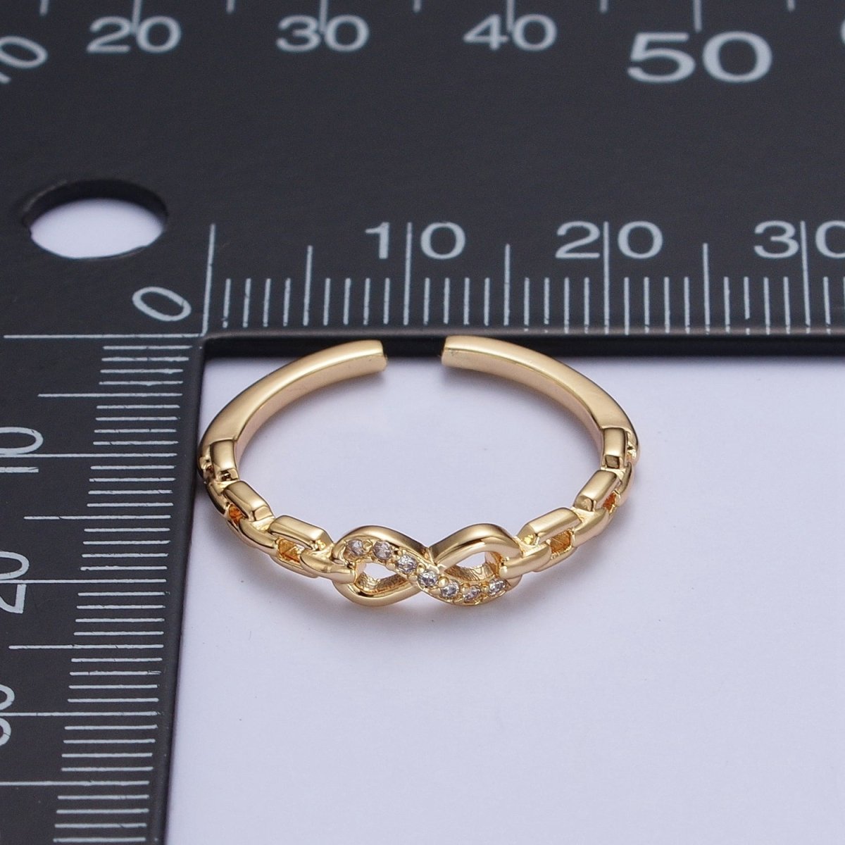 Gold Micro Paved Infinity Cable Chain Link Adjustable Stacking Ring | U-053