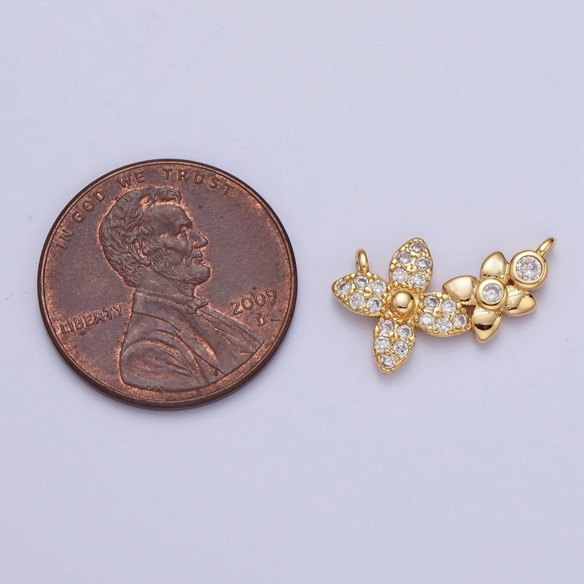 Gold Micro Paved Round Cubic Zirconia Flower Link Connector F-785