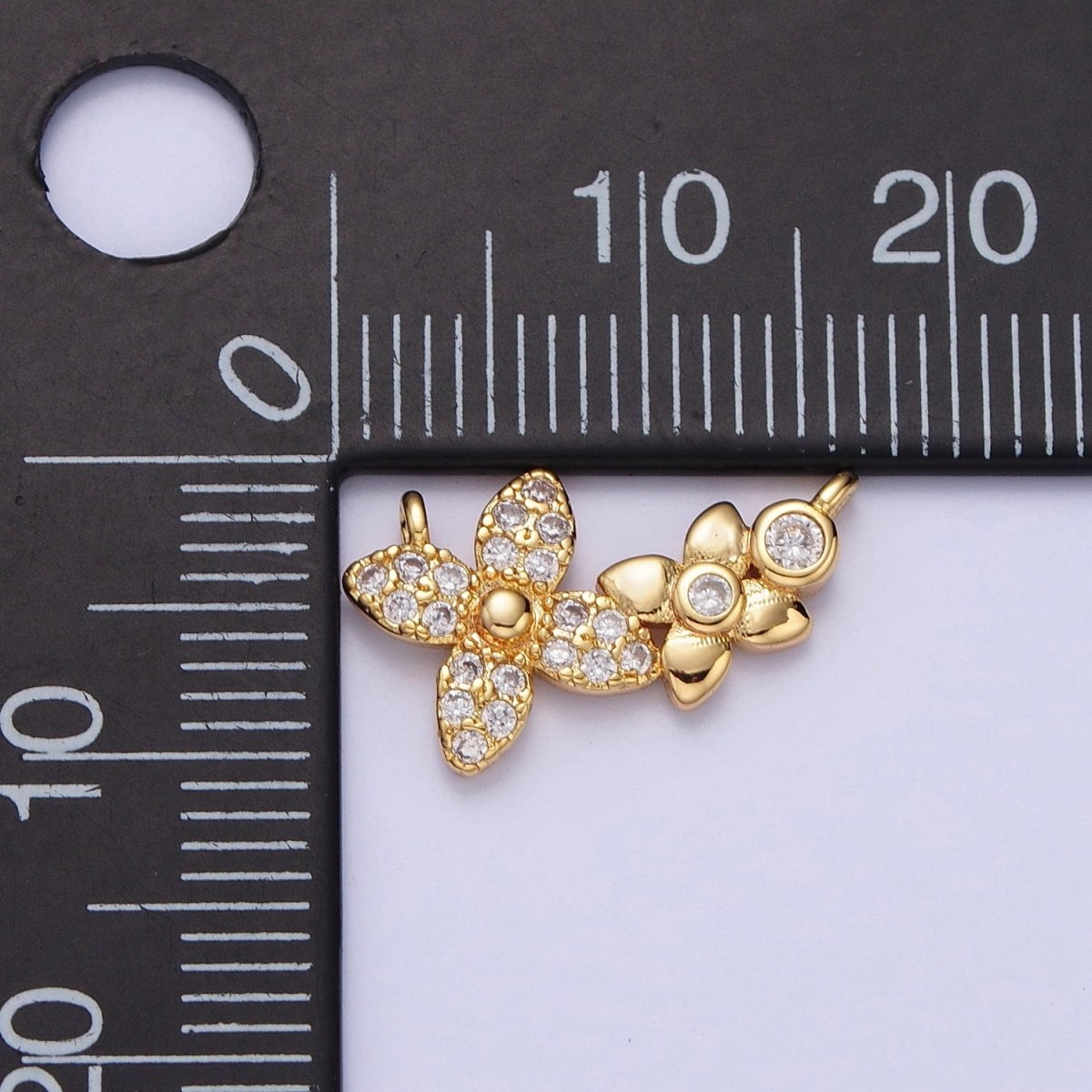 Gold Micro Paved Round Cubic Zirconia Flower Link Connector F-785