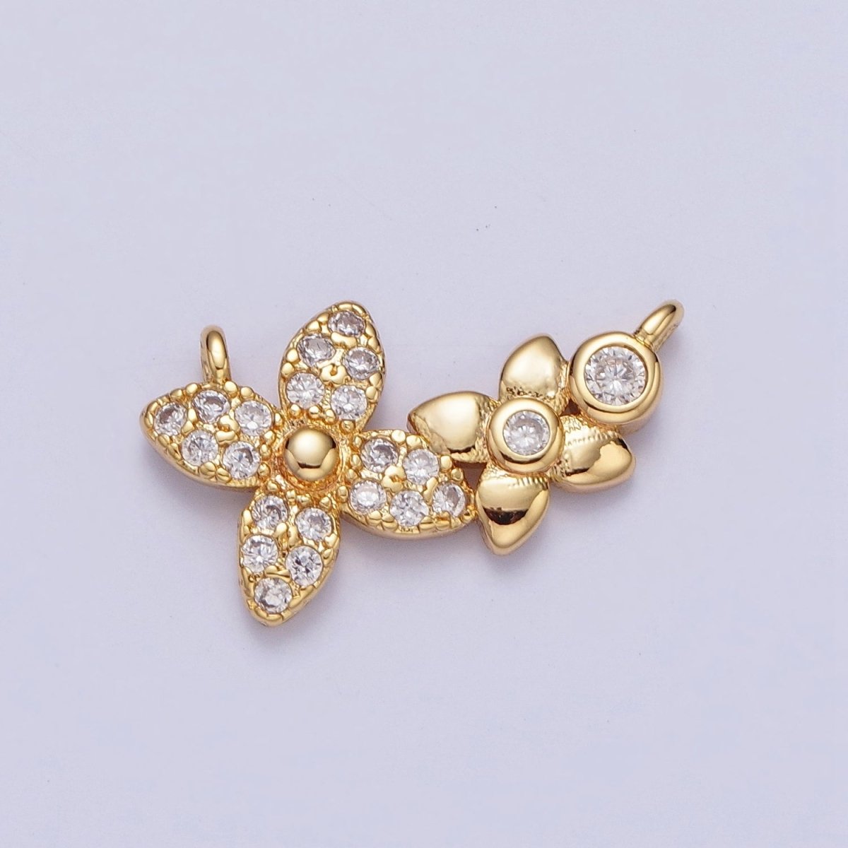 Gold Micro Paved Round Cubic Zirconia Flower Link Connector F-785