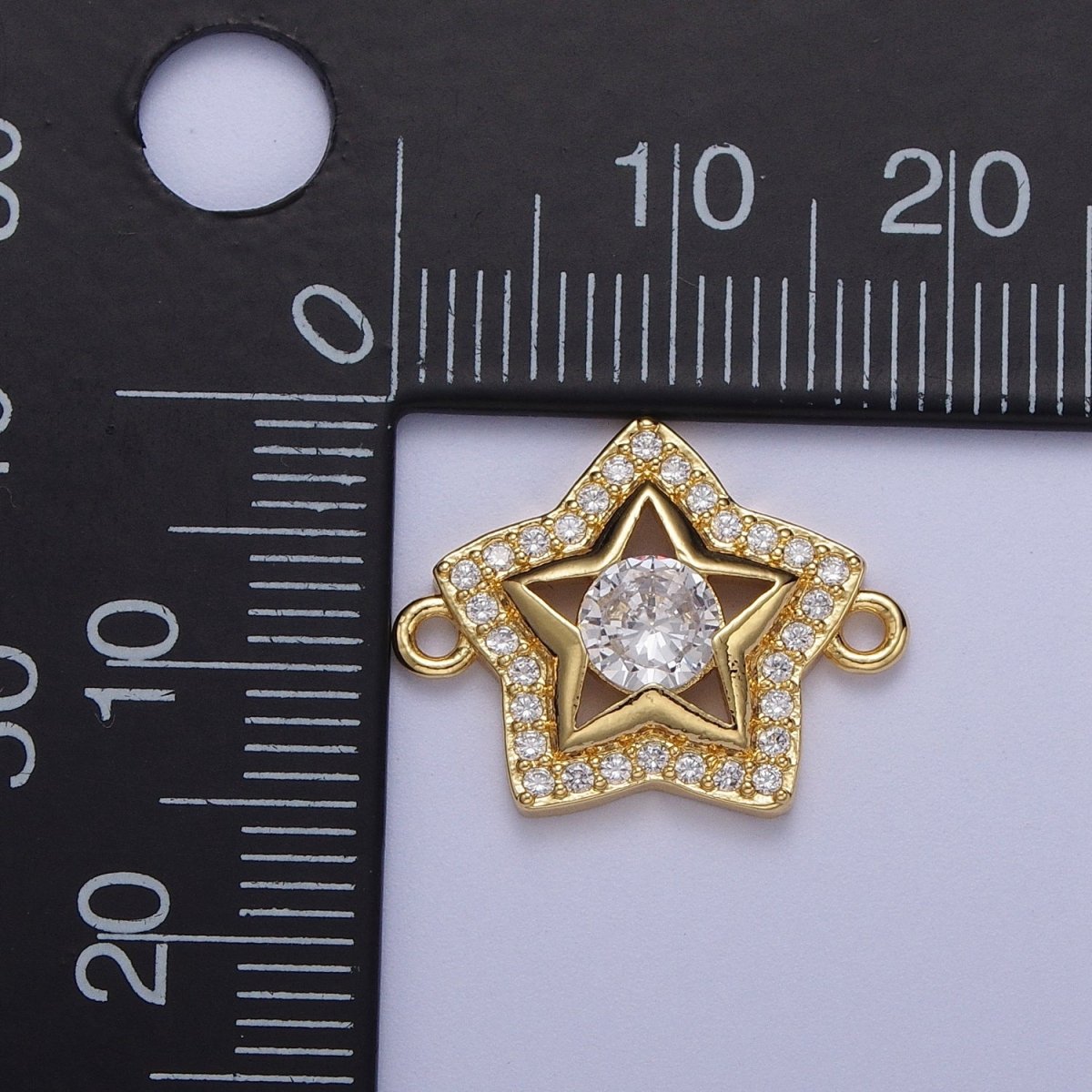 Gold Micro Paved Round Cubic Zirconia Shinning Celestial Star Connector Supply For Jewelry Making F-201