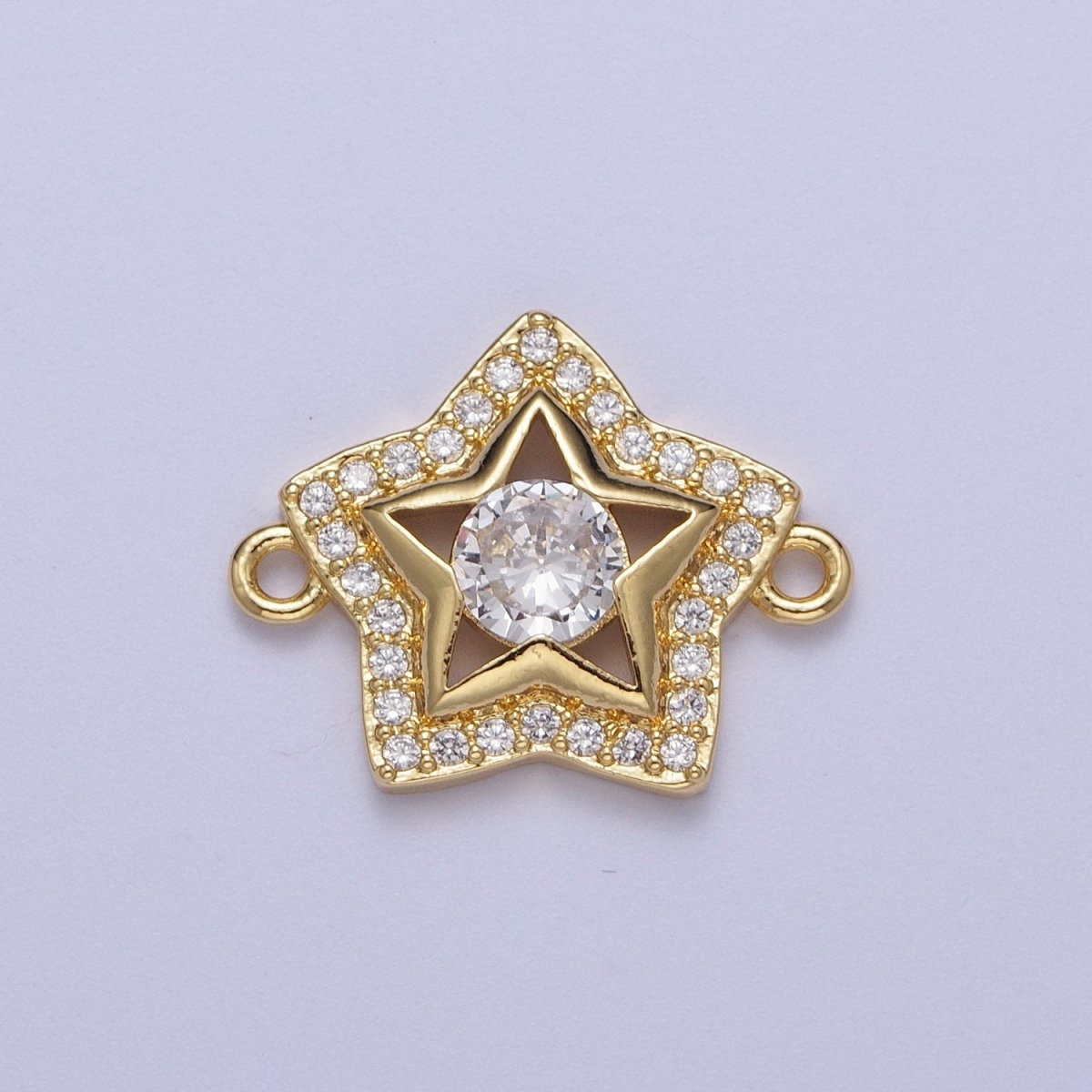 Gold Micro Paved Round Cubic Zirconia Shinning Celestial Star Connector Supply For Jewelry Making F-201