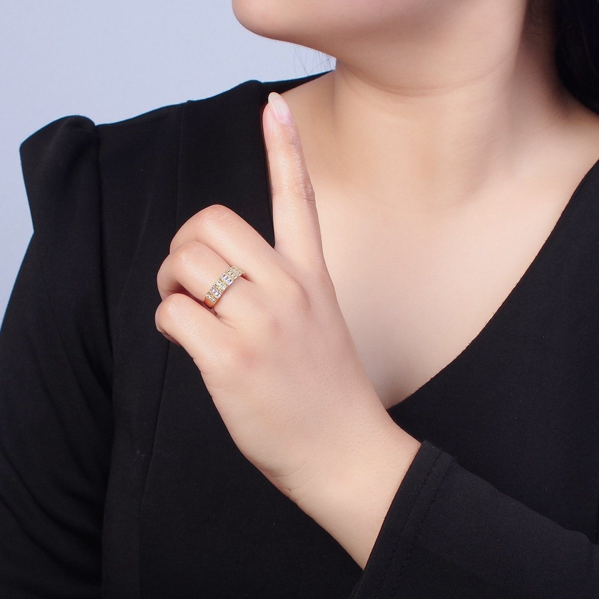 Gold Minimalist Pave Ring Statement Ring Chunky Pave Ring O-734
