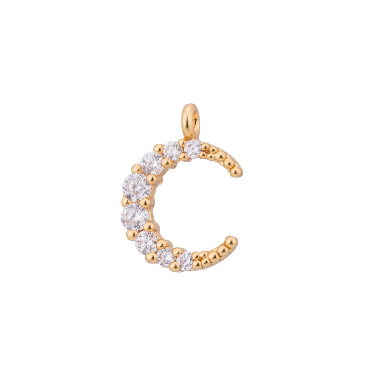Gold Moon Beam, Moonlight Cute Dream Crescent Celestial DIY Craft Cubic Zirconia Bracelet Charm Bead Finding Pendant For Jewelry Making C-177