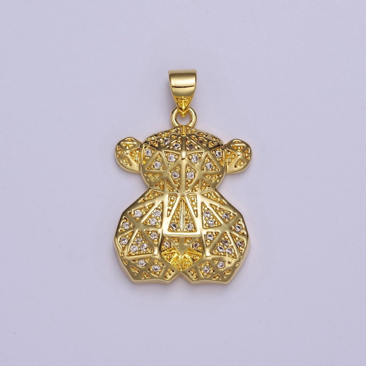 Gold Multi Faceted Teddy Bear Pendant Charm For Jewelry Necklace Making J-535