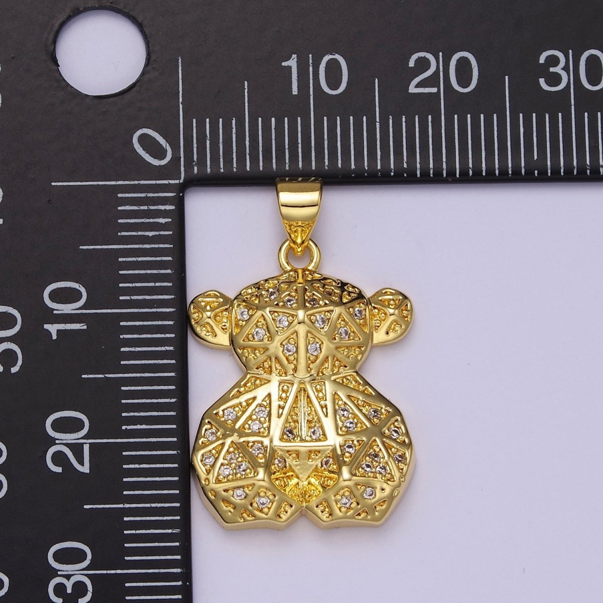 Gold Multi Faceted Teddy Bear Pendant Charm For Jewelry Necklace Making J-535