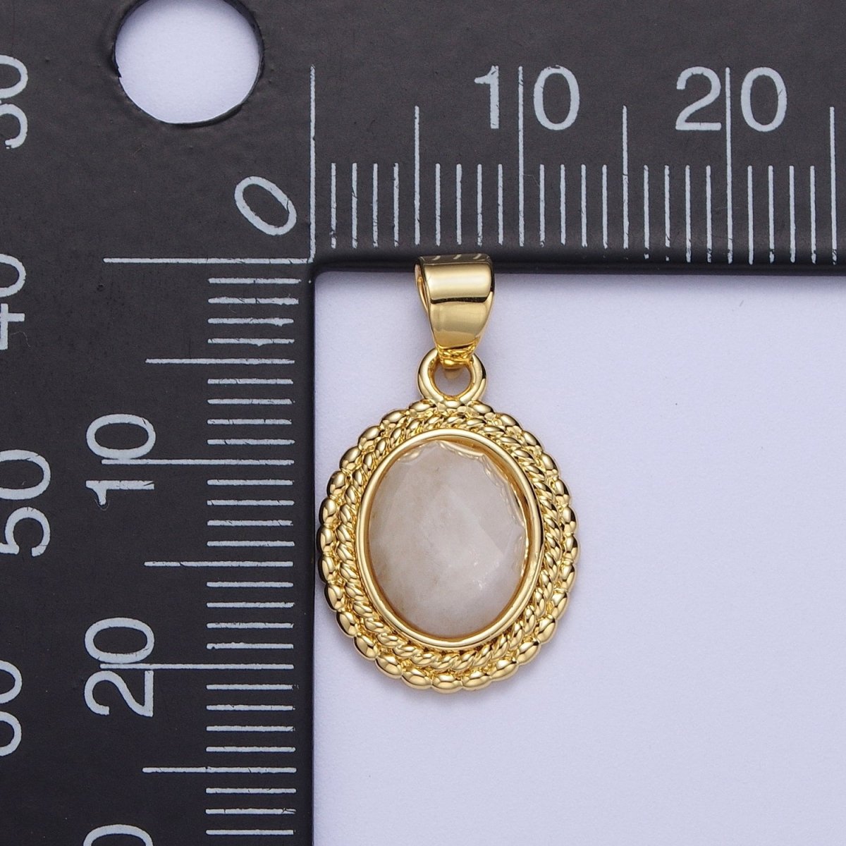 Gold Natural Moonstone Beaded Rope Frame Oval Jewelry Making Pendant H-604