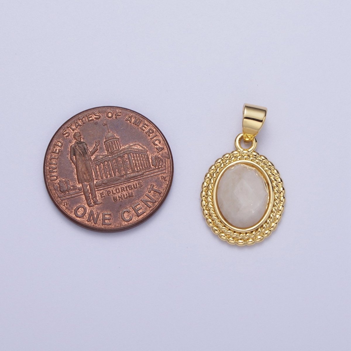 Gold Natural Moonstone Beaded Rope Frame Oval Jewelry Making Pendant H-604
