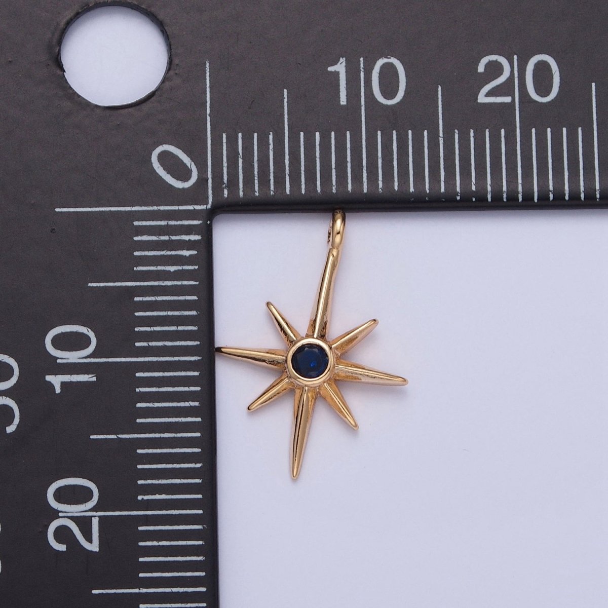 Gold North Star Round Blue Cubic Zirconia Celestial Jewelry Component | X-258