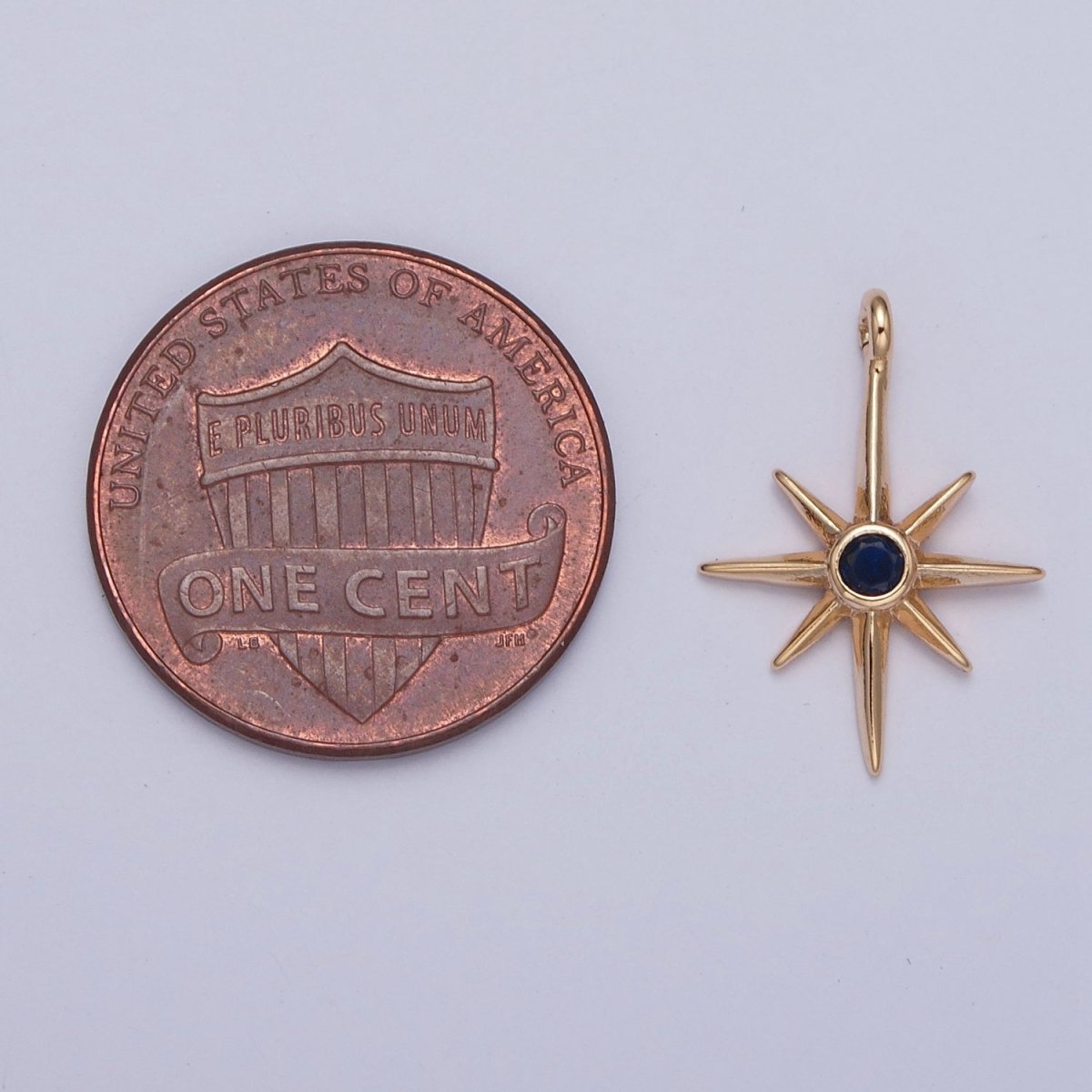 Gold North Star Round Blue Cubic Zirconia Celestial Jewelry Component | X-258