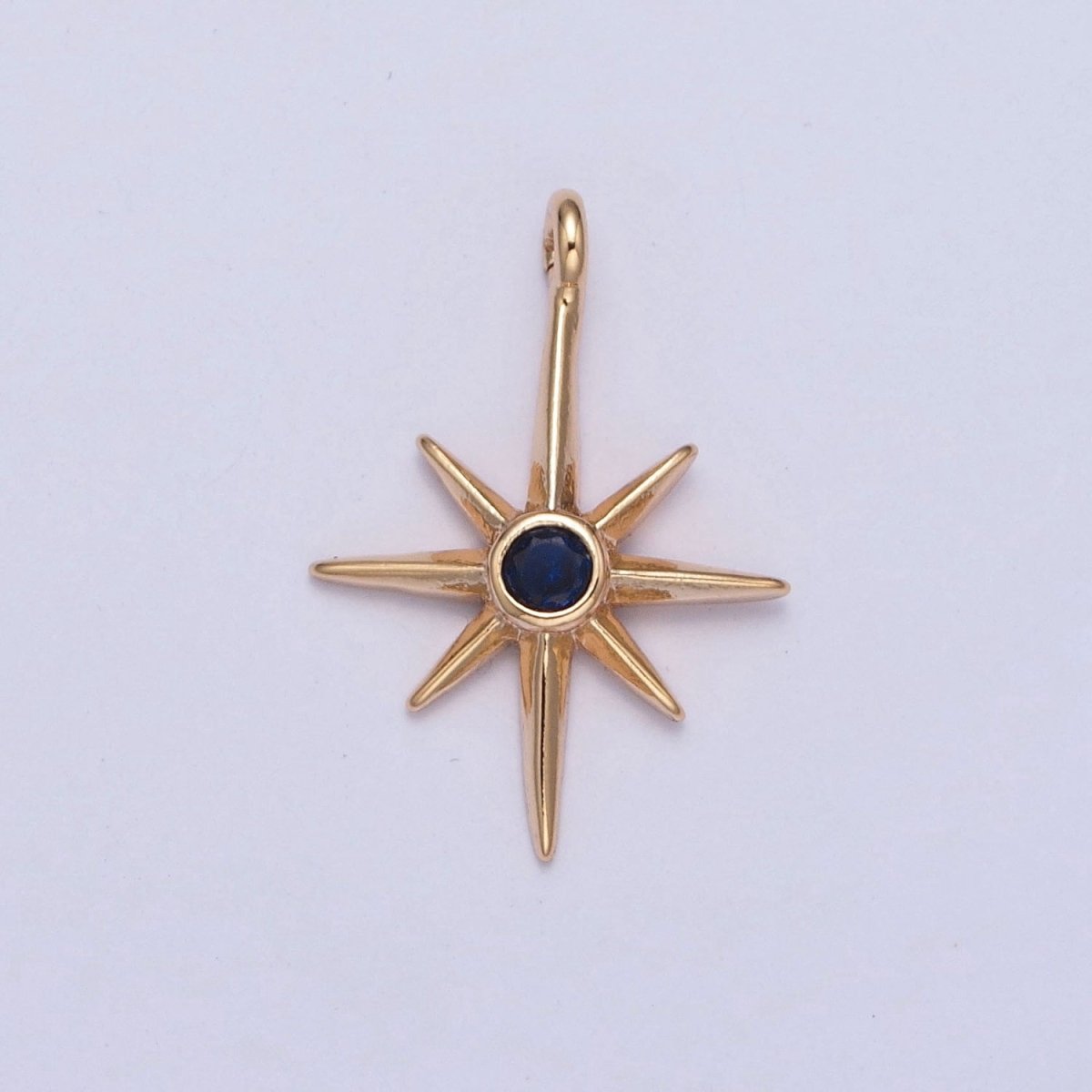Gold North Star Round Blue Cubic Zirconia Celestial Jewelry Component | X-258