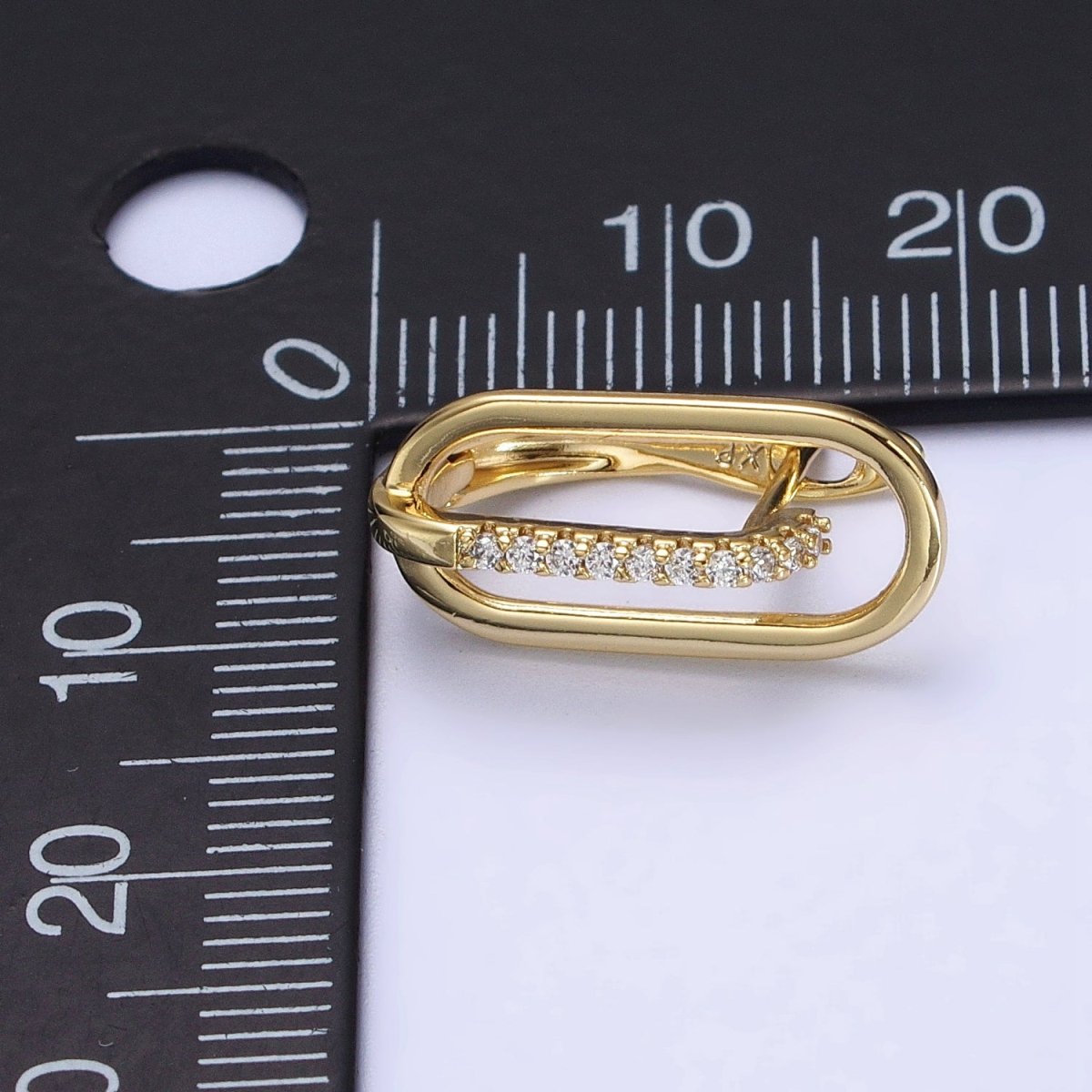 Gold Oblong Clear Micro Paved CZ Lined English Lock Earrings | AB235