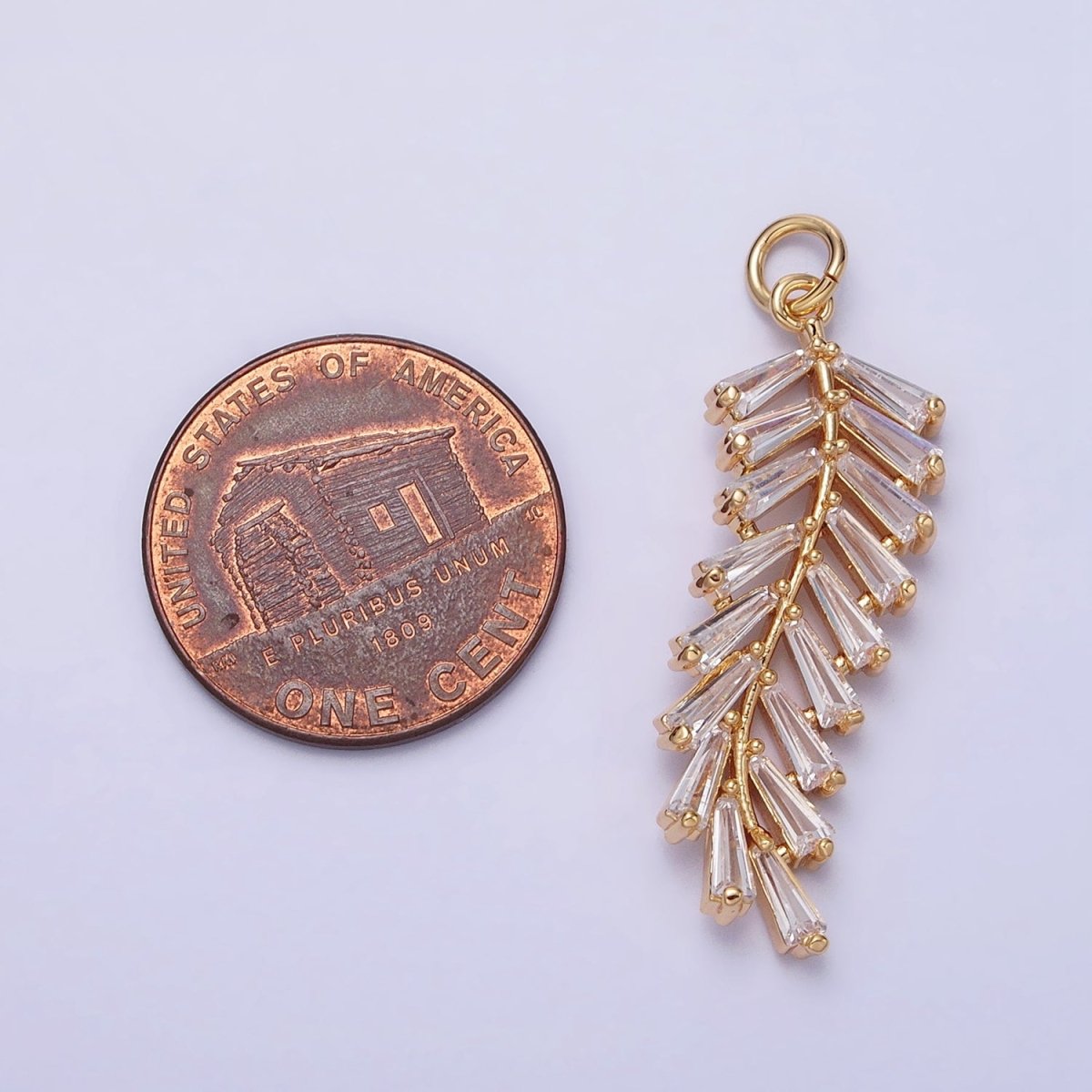 Gold Olive Branch Charm, Clear Baguette Cz Leaf Charm Pendant Jewelry Supplies AC467 AC468