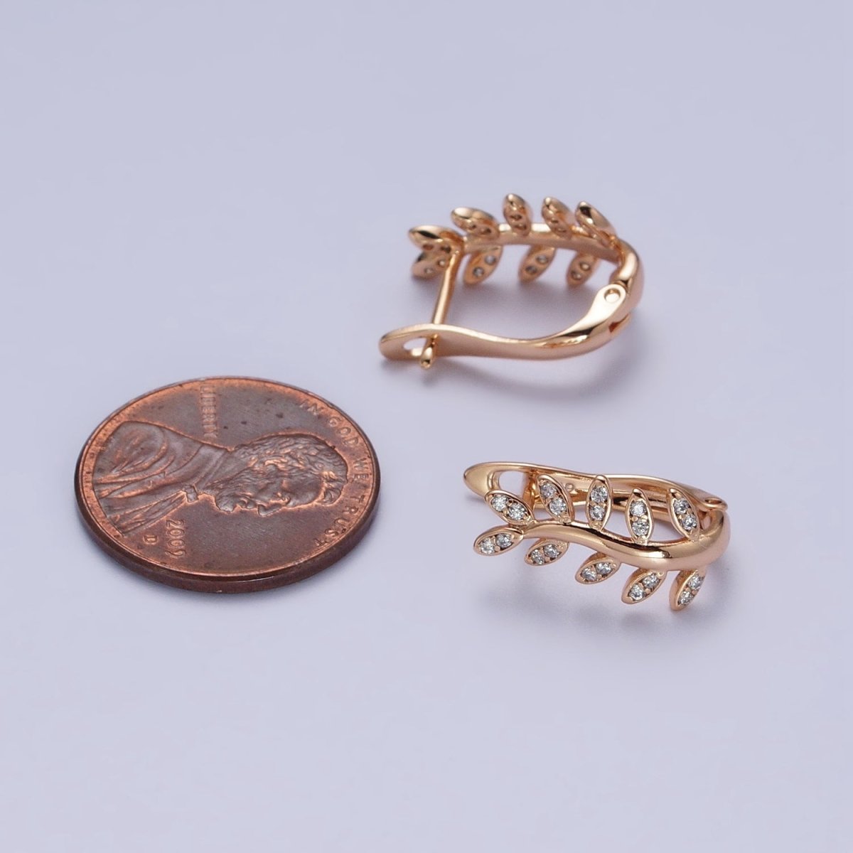Gold Olive Leaf Earring, 18K Gold Filled Hoop Earring Olive Branch Huggie Earring AB1076