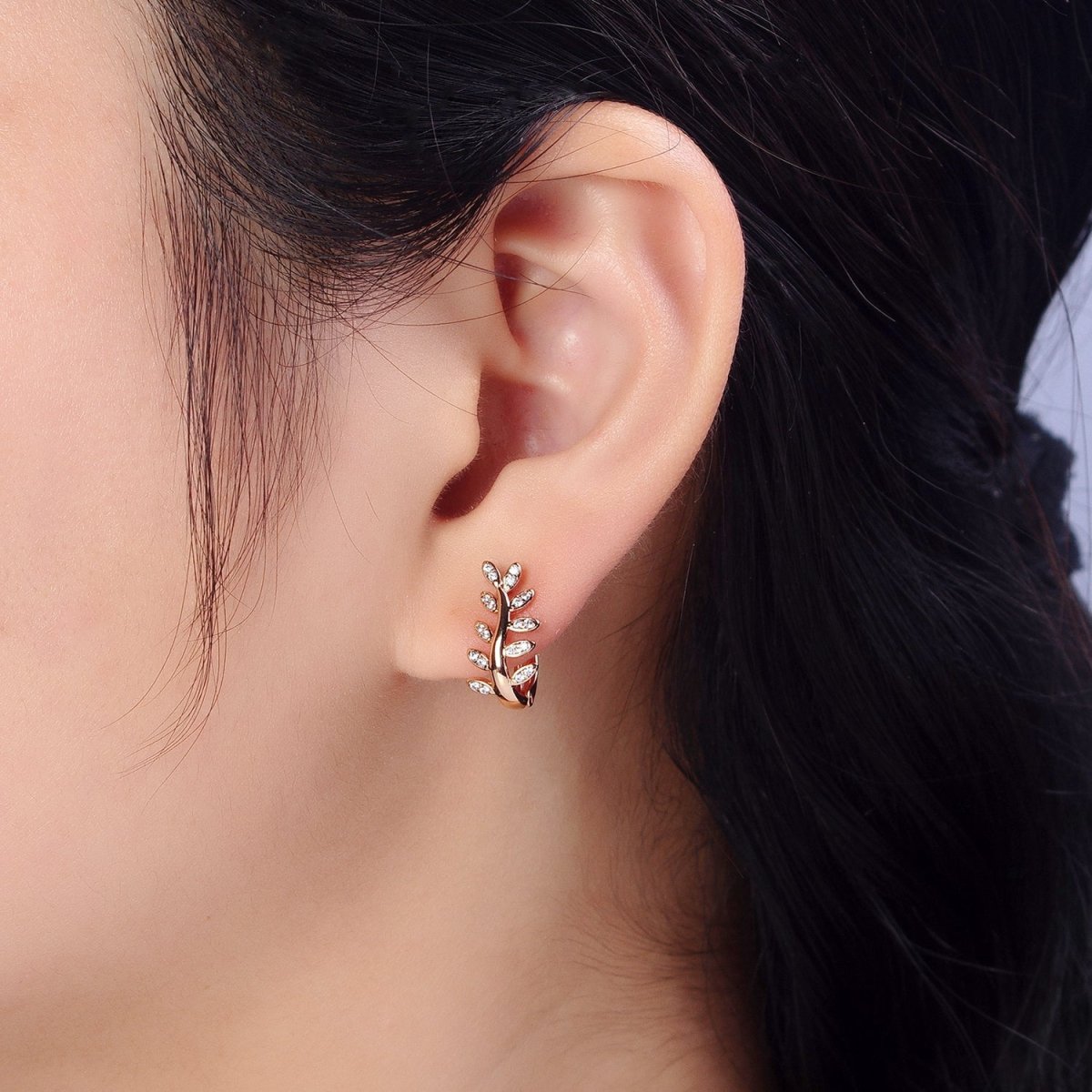 Gold Olive Leaf Earring, 18K Gold Filled Hoop Earring Olive Branch Huggie Earring AB1076