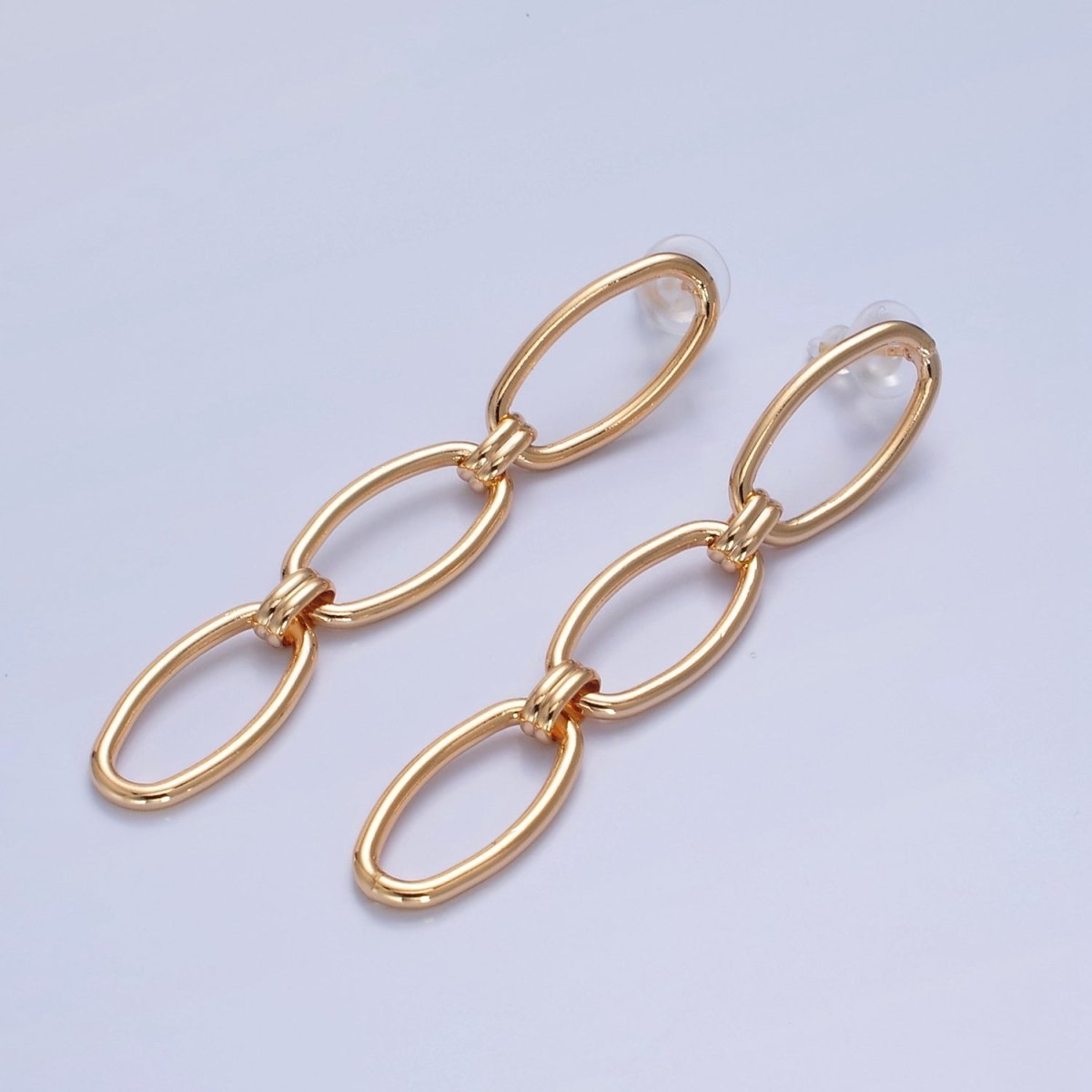 Gold Oval Chain Link Earring Drop Stud Earring T-513