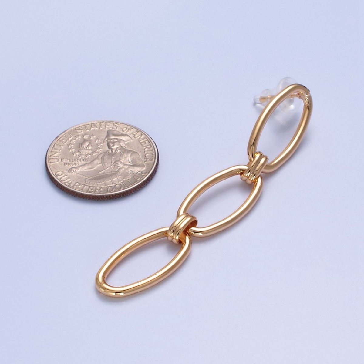 Gold Oval Chain Link Earring Drop Stud Earring T-513