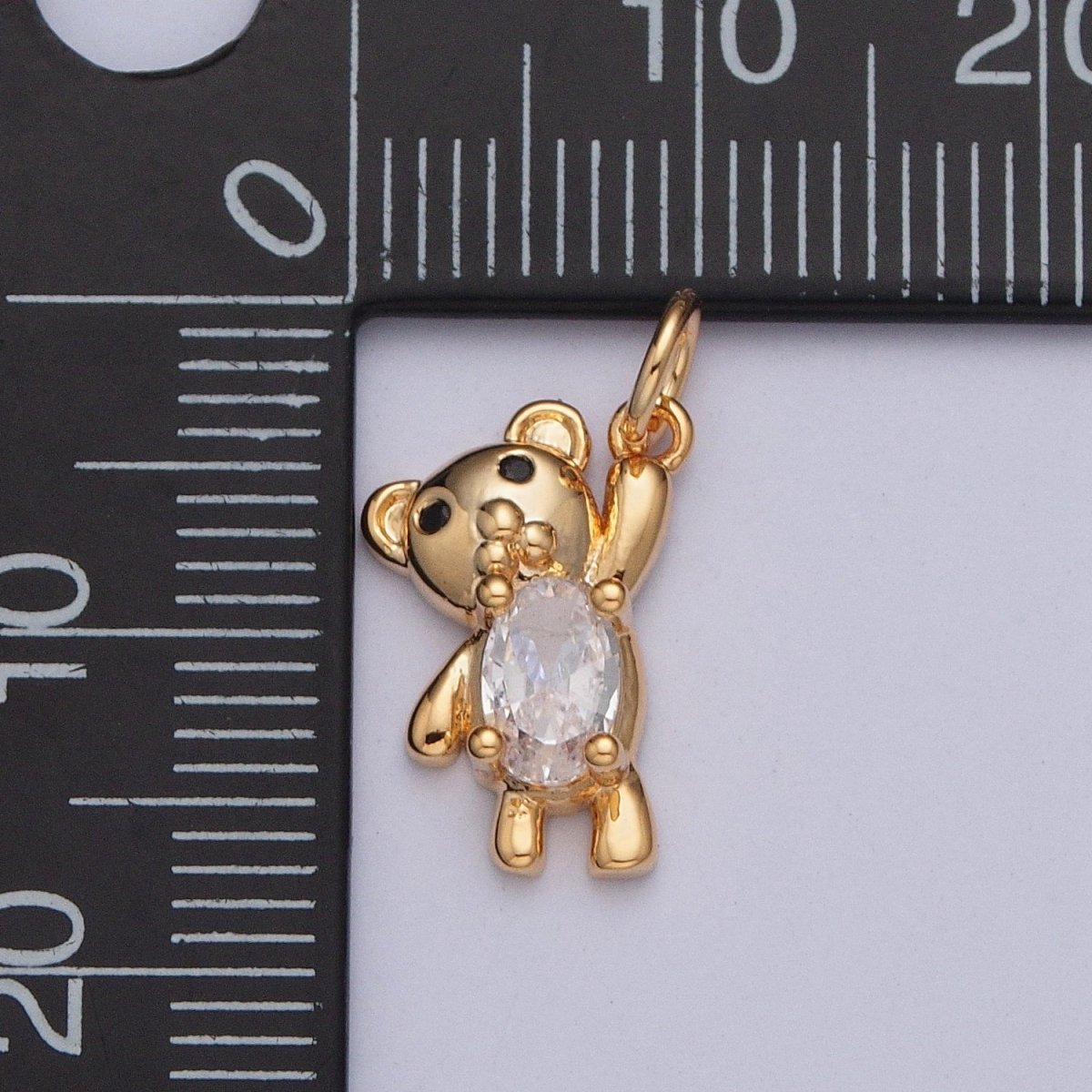 Gold Oval Clear CZ Teddy Bear Holding On Charm For DIY Jewelry Making | X-205
