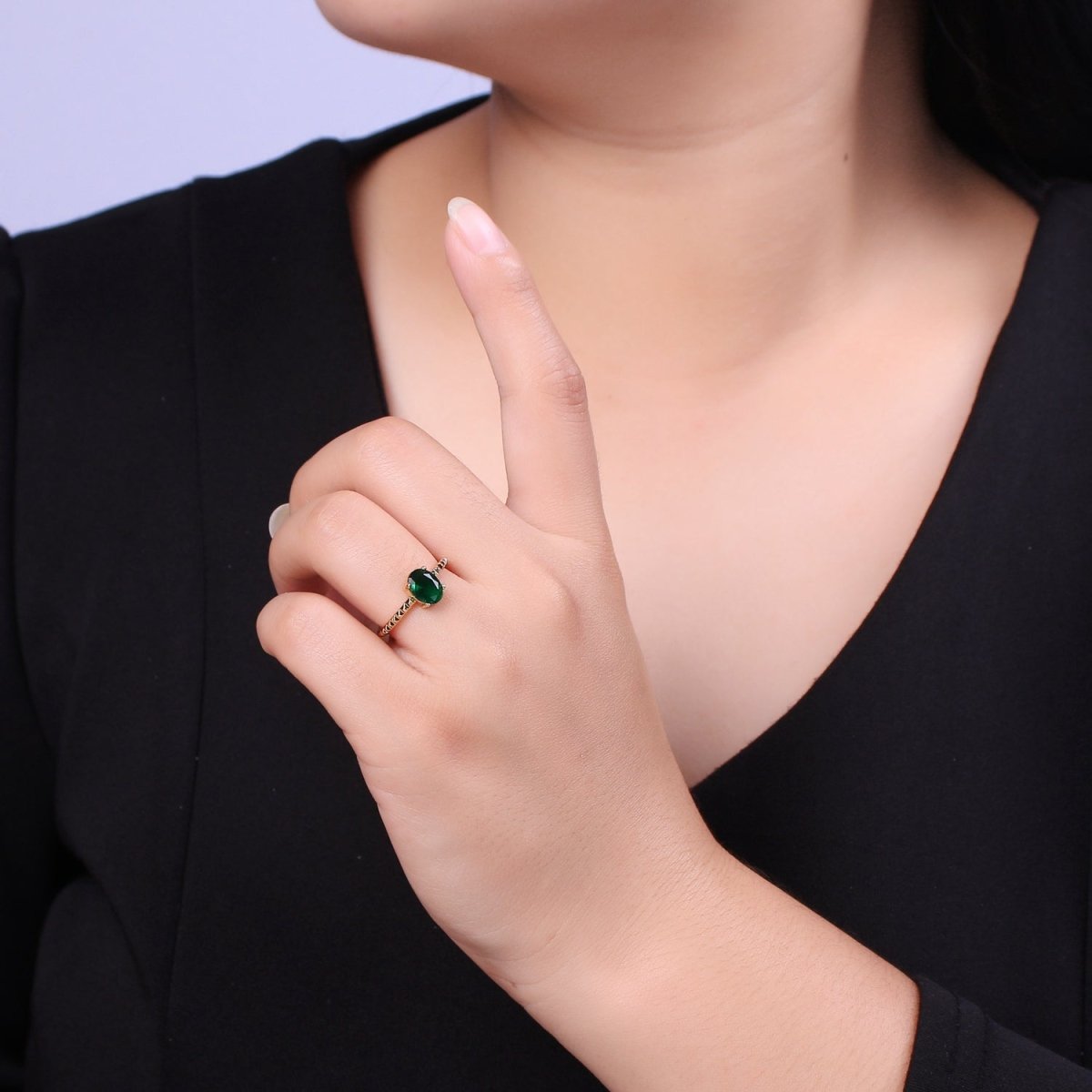 Gold Oval Cut Blue Pink Green Clear Aqua CZ Dainty Cocktail Ring Open Adjustable U-249~U-253