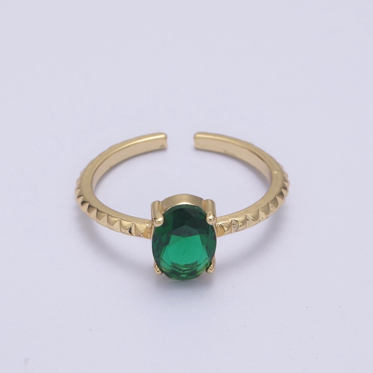 Gold Oval Cut Blue Pink Green Clear Aqua CZ Dainty Cocktail Ring Open Adjustable U-249~U-253