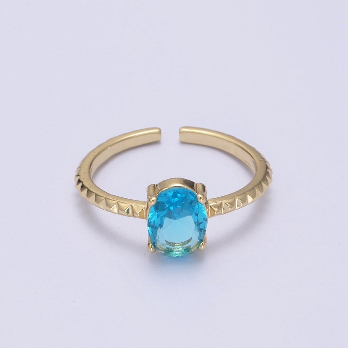 Gold Oval Cut Blue Pink Green Clear Aqua CZ Dainty Cocktail Ring Open Adjustable U-249~U-253