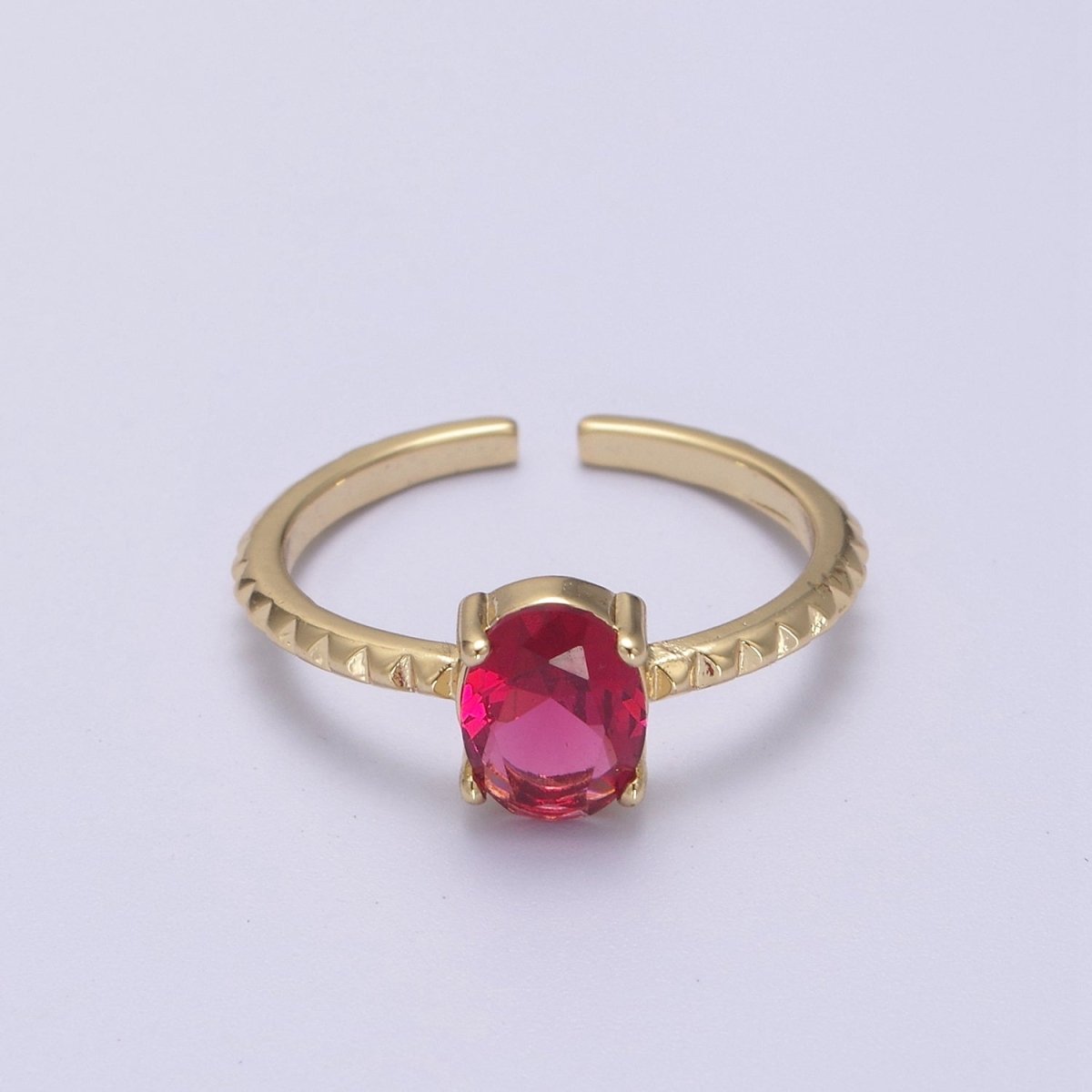 Gold Oval Cut Blue Pink Green Clear Aqua CZ Dainty Cocktail Ring Open Adjustable U-249~U-253