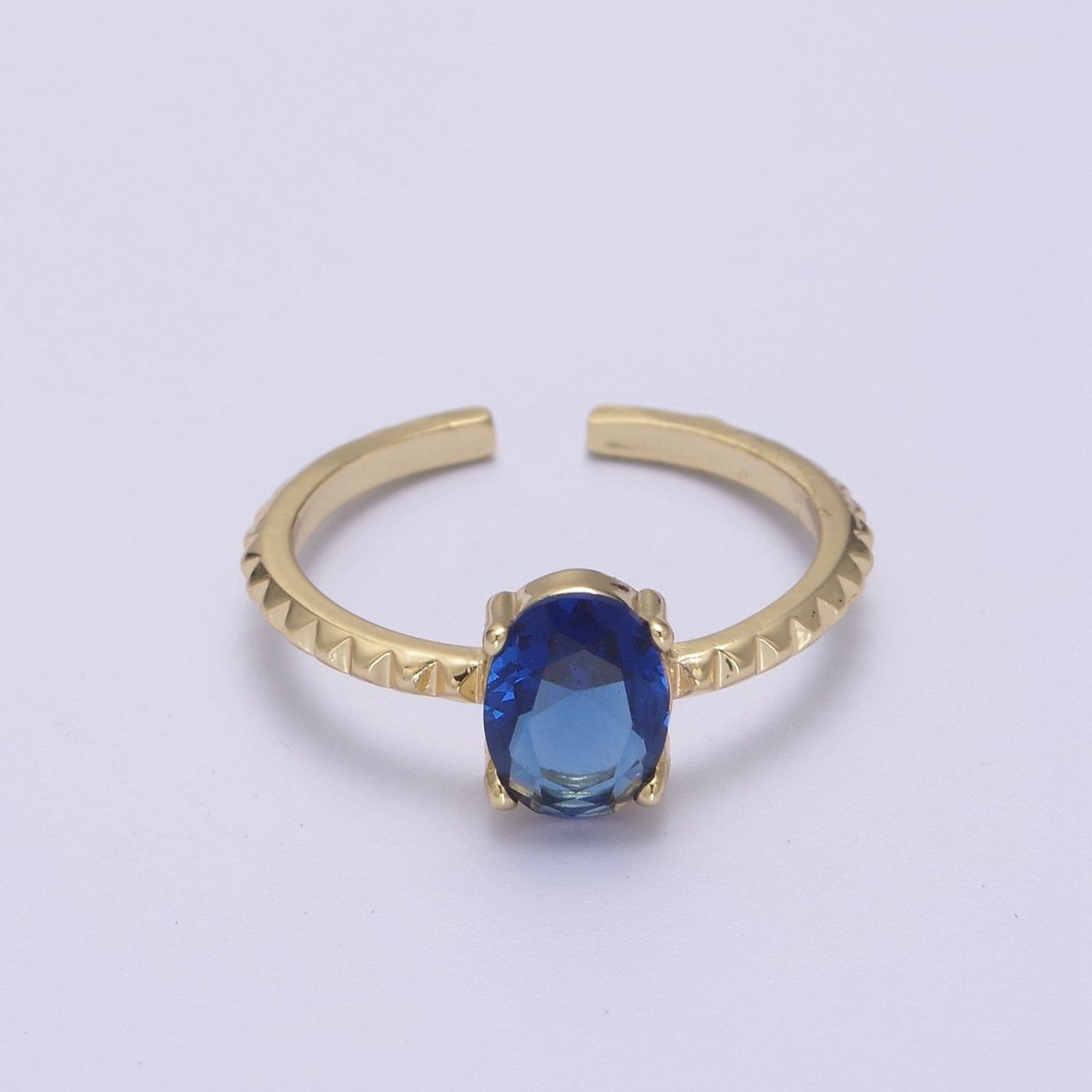 Gold Oval Cut Blue Pink Green Clear Aqua CZ Dainty Cocktail Ring Open Adjustable U-249~U-253