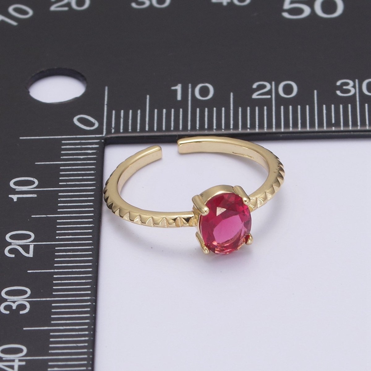 Gold Oval Cut Blue Pink Green Clear Aqua CZ Dainty Cocktail Ring Open Adjustable U-249~U-253