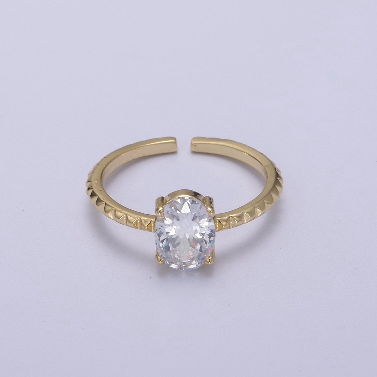 Gold Oval Cut Blue Pink Green Clear Aqua CZ Dainty Cocktail Ring Open Adjustable U-249~U-253