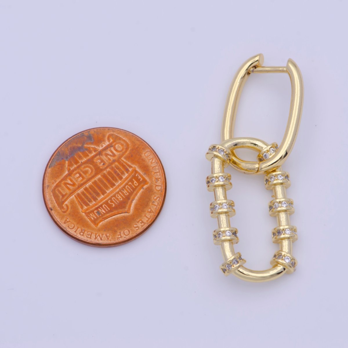 Gold Oval Earrings Dainty Hoop Huggie Earring, Oval Huggie Dangle Link Earring AD-573