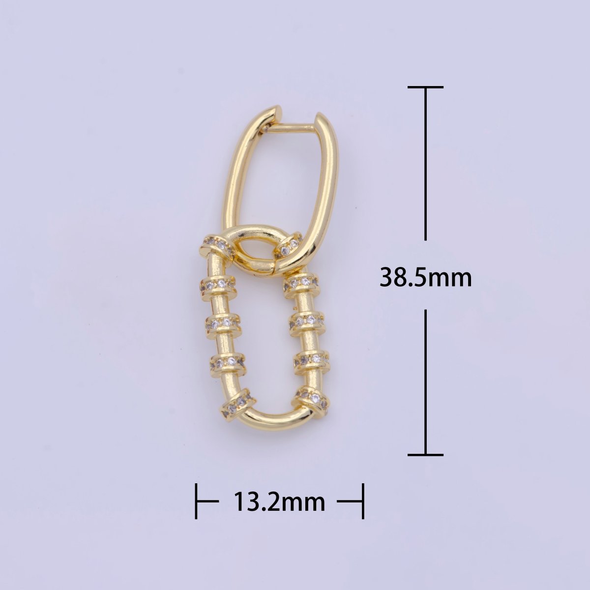 Gold Oval Earrings Dainty Hoop Huggie Earring, Oval Huggie Dangle Link Earring AD-573
